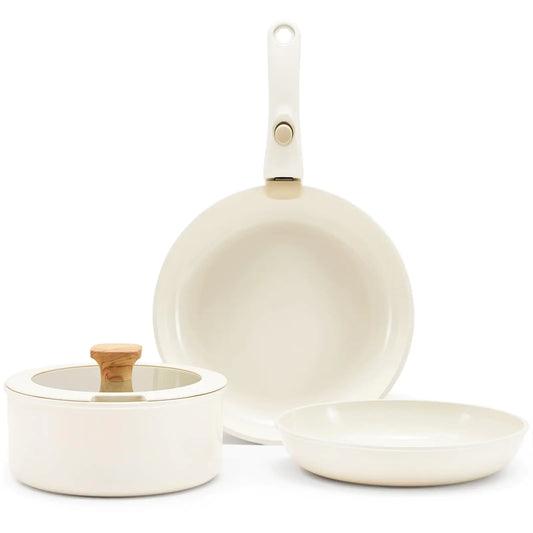 Hausfrau White Ceramic Cookware Set with Detachable Handle