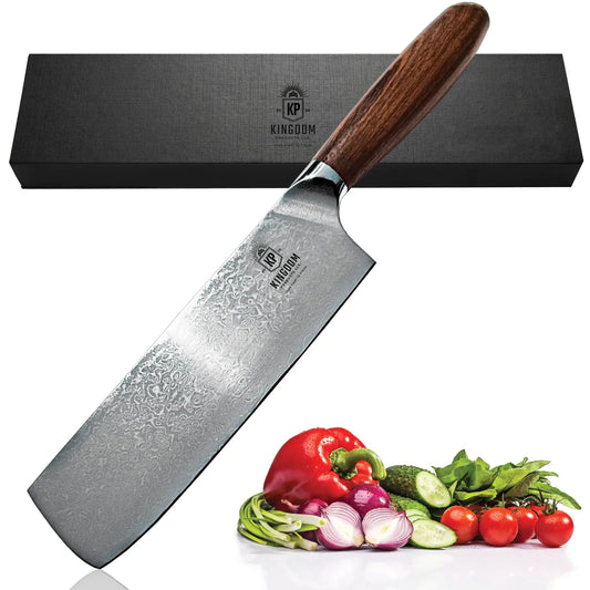 Japanese Nakiri Knife - 7" Razor Sharp Kitchen Knife for Dicing Slicing & Chopping Vegetables Fruit & Meat - Professional Chef Style Knife in Damascus Carbon Steel and Ergonomic Handle