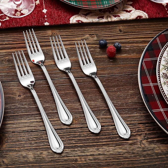 Elegant Pearl Edge Silverware Set, Stainless Steel