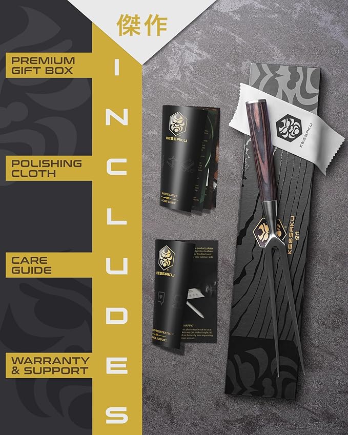 KESSAKU Meat Fork - 6 inch - Samurai Series - Dual-Prong Carving & BBQ Fork - Forged High Carbon Stainless Steel - Wood Handle