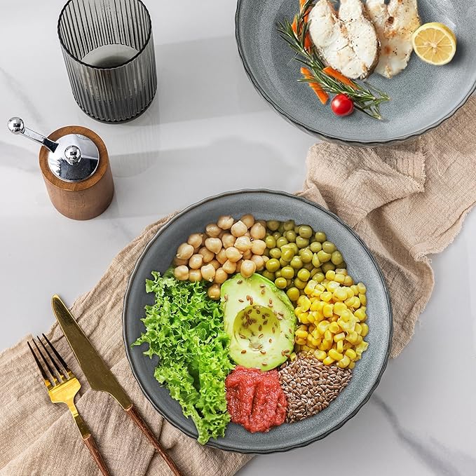 GBHOME 8.5-Inch Stoneware Pasta Bowls - 38 Ounce Ceramic Salad Serving Bowls, Set of 4