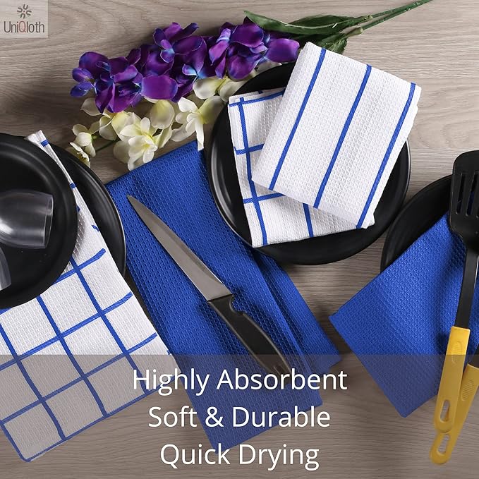 CottonWaffle 12-Pack Kitchen Towels - Durable & Quick-Dry