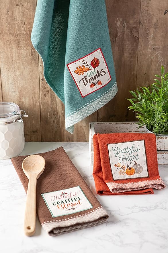 DII Embellished Autumn Dish Towels 3-Pack 18x28