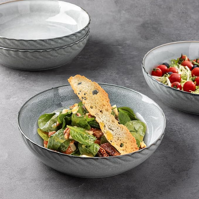 GBHOME 8.5-Inch Stoneware Pasta Bowls - 38 Ounce Ceramic Salad Serving Bowls, Set of 4