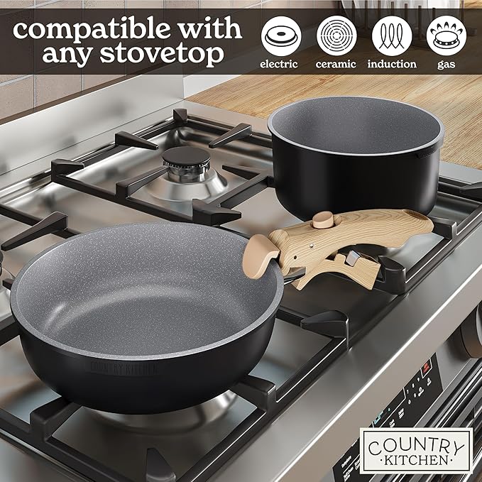 Rustic Chef Stackable Cookware Set with Detachable Handles