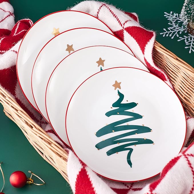 Swuut Festive Bone China Dinnerware Set - Dishwasher Safe - 10 inch Plates