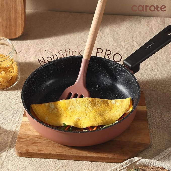 CAROTE 16-Piece Nonstick Cookware Set with Silicone Accessories