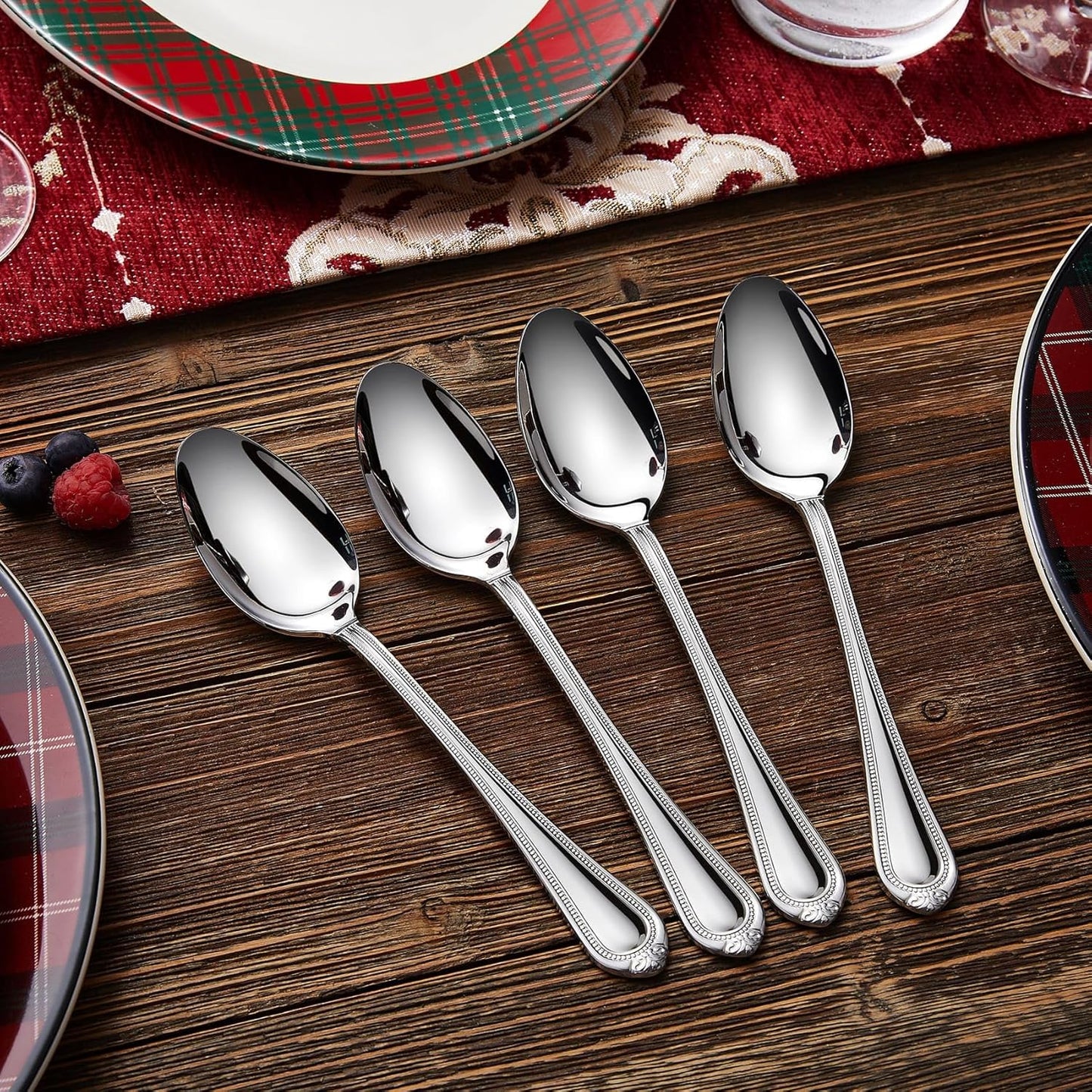 KEAWELL Luxe Bead 4-Piece Spoon Set, 18/10 Stainless Silver 6.3" Condiment Spoons