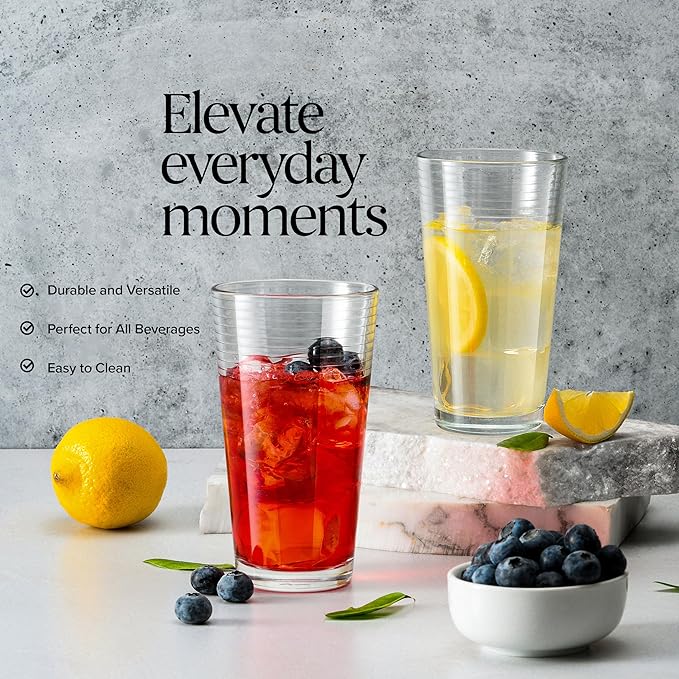 Glavers Highball Glass Set 10 Pc - 17 Oz Ribbed Glassware