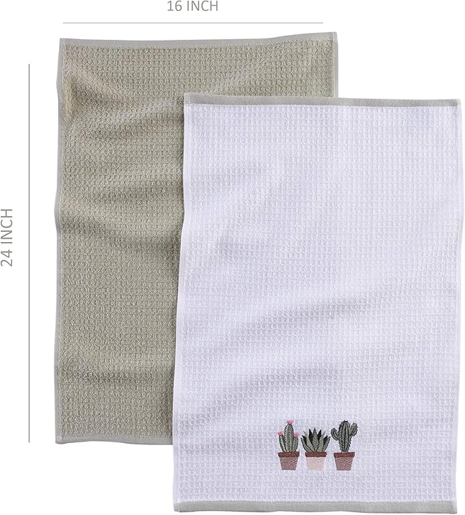 Cactus Charm Cotton Kitchen Towels - Super Absorbent and Soft, Pack of 2