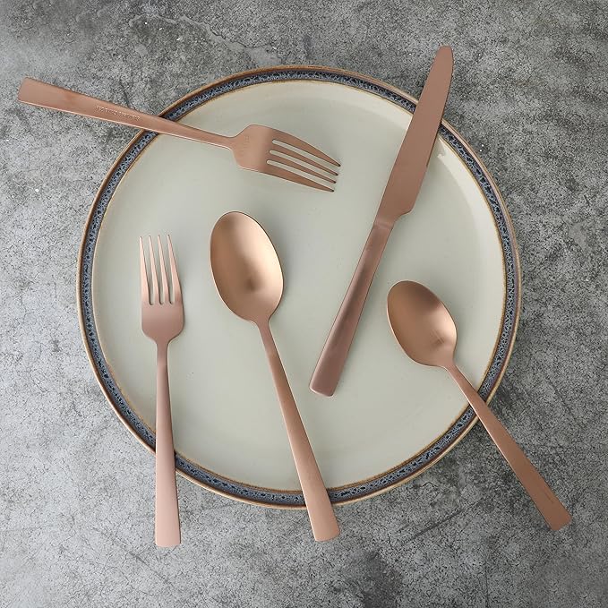Gibson Elite 20-Pc Matte Rose Gold Flatware Set - Stainless Steel