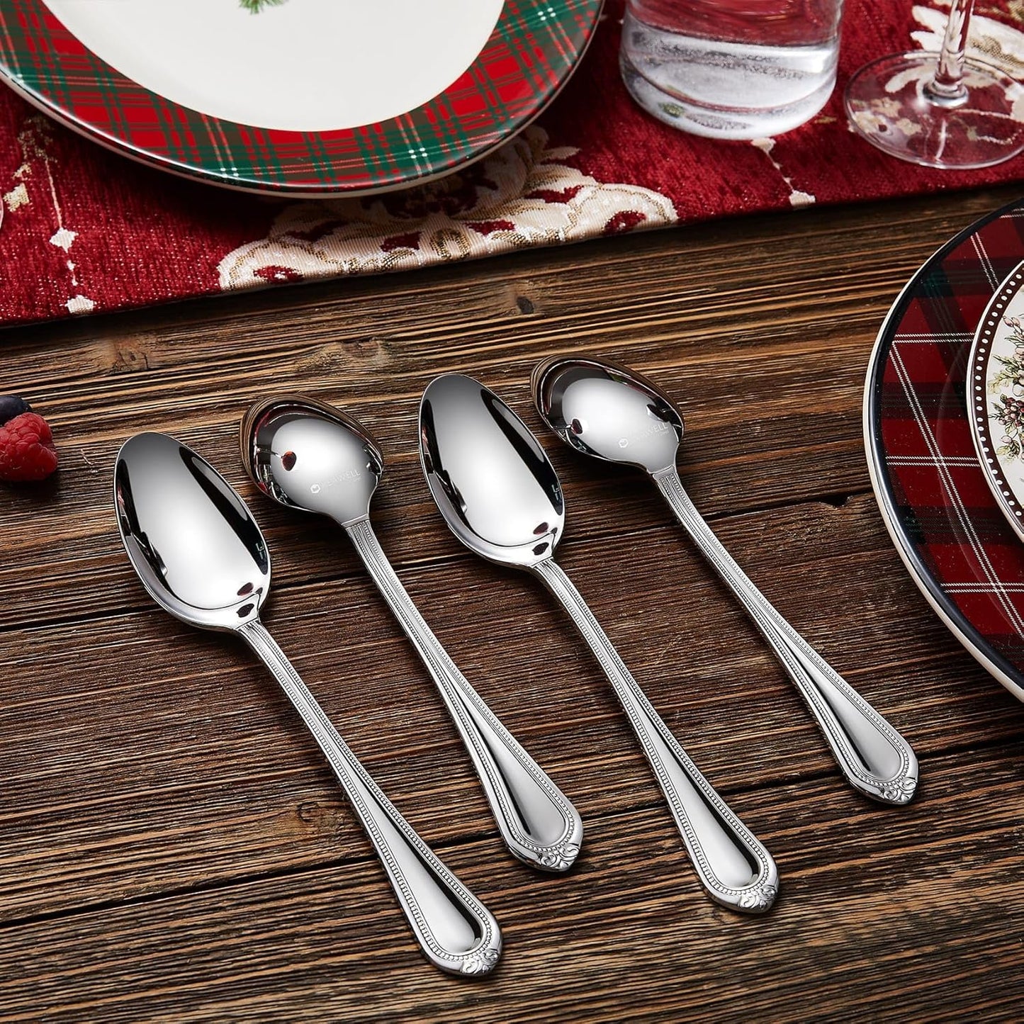 KEAWELL Luxe Bead 4-Piece Spoon Set, 18/10 Stainless Silver 6.3" Condiment Spoons