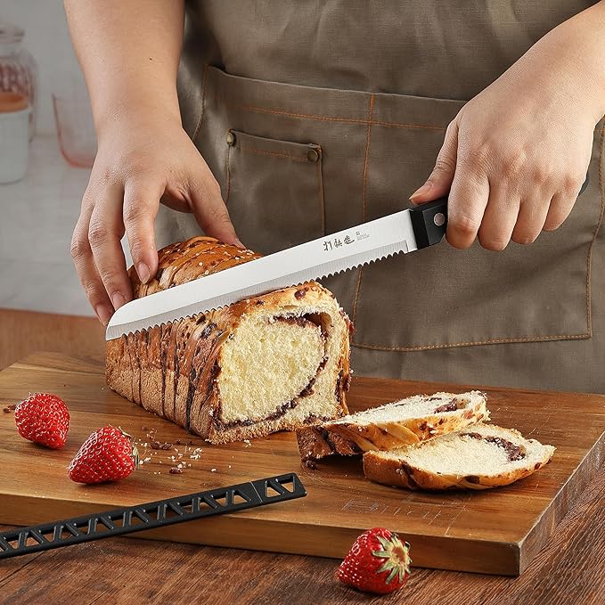 HAMMER IRON ALLEY Bread Knife HIA Stainless Steel 8 inch Serrated Bread Knife Perfect for Homemade Bread Bagels and Cake Knife Cover Included Dishwasher Safe (8 inch Blade with 5 inch Handle)