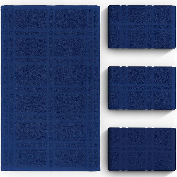 EssenceCotton Plaid Kitchen Towels 4-Pack Blue
