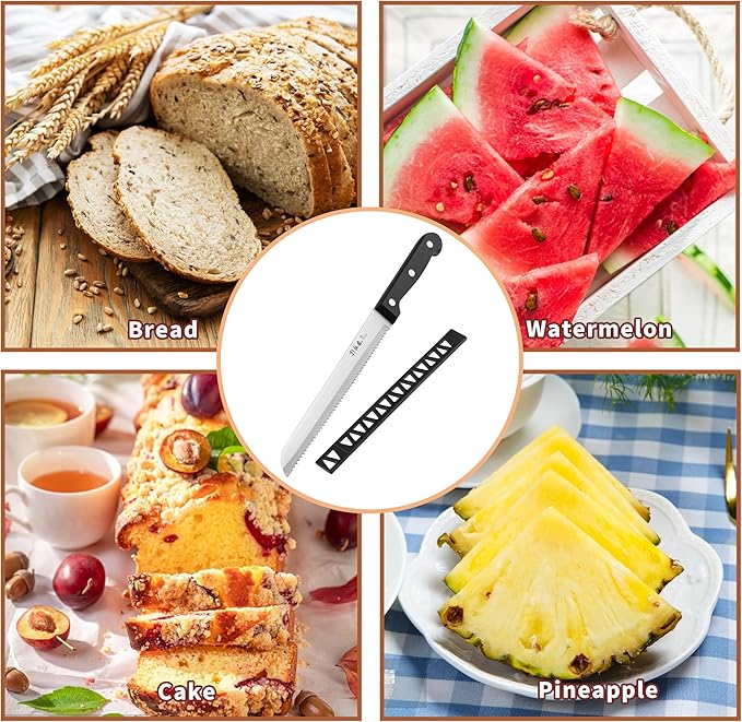 HAMMER IRON ALLEY Bread Knife HIA Stainless Steel 8 inch Serrated Bread Knife Perfect for Homemade Bread Bagels and Cake Knife Cover Included Dishwasher Safe (8 inch Blade with 5 inch Handle)