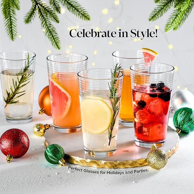 Glavers Highball Glass Set 10 Pc - 17 Oz Ribbed Glassware