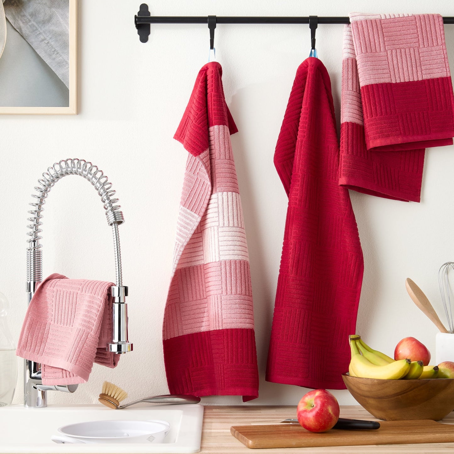Classic Basketweave Cotton Kitchen Towels 4-Pack - Red