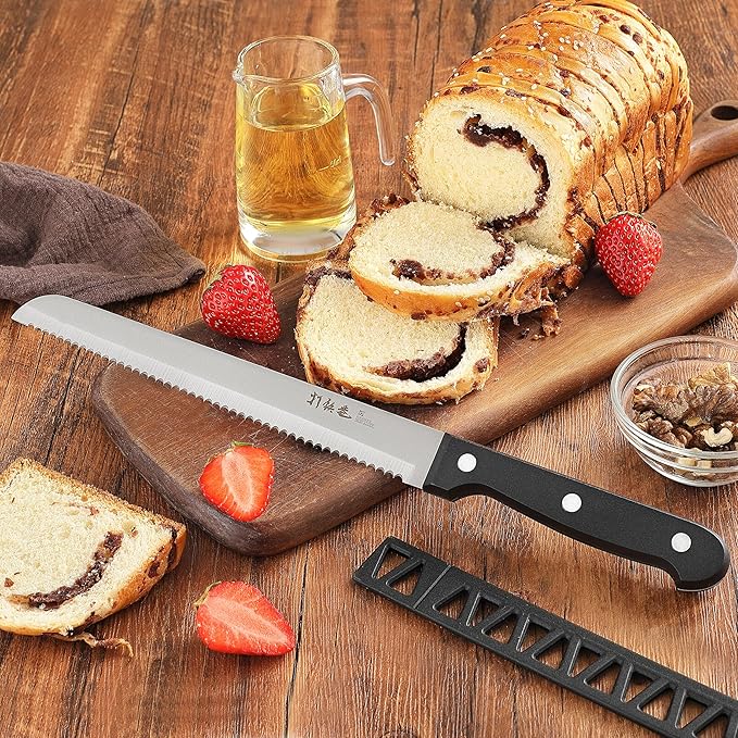 HAMMER IRON ALLEY Bread Knife HIA Stainless Steel 8 inch Serrated Bread Knife Perfect for Homemade Bread Bagels and Cake Knife Cover Included Dishwasher Safe (8 inch Blade with 5 inch Handle)