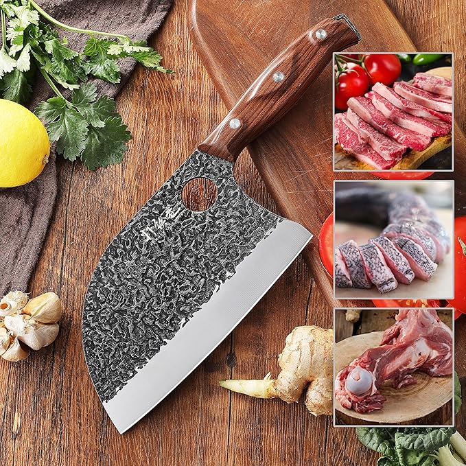 3PC Forged Butcher & Chef Knife Set with Wooden Handles
