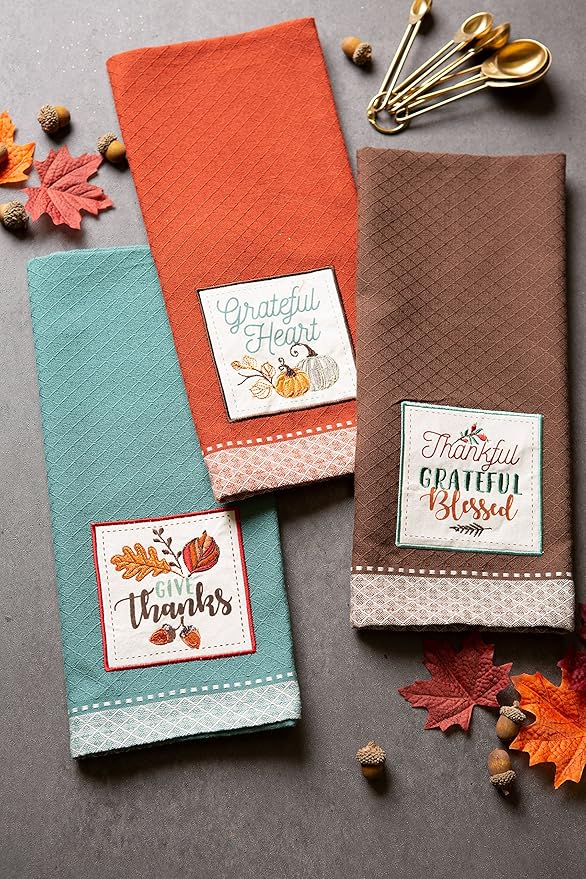 DII Embellished Autumn Dish Towels 3-Pack 18x28