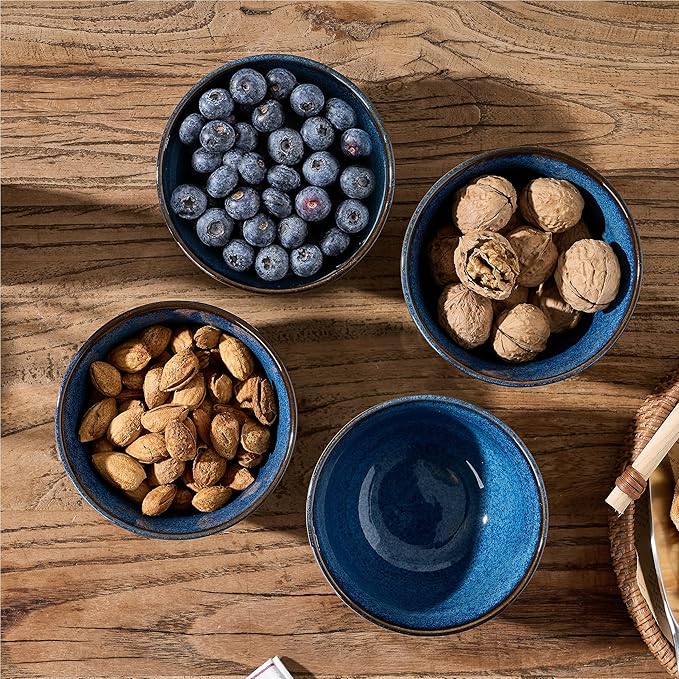 Jemirry 4-Piece Ceramic Bowl Set - 4.5" Embossed Porcelain, Blue