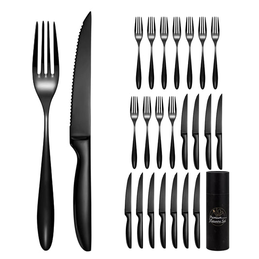 Sleek Black 24-Piece Steak Cutlery Set