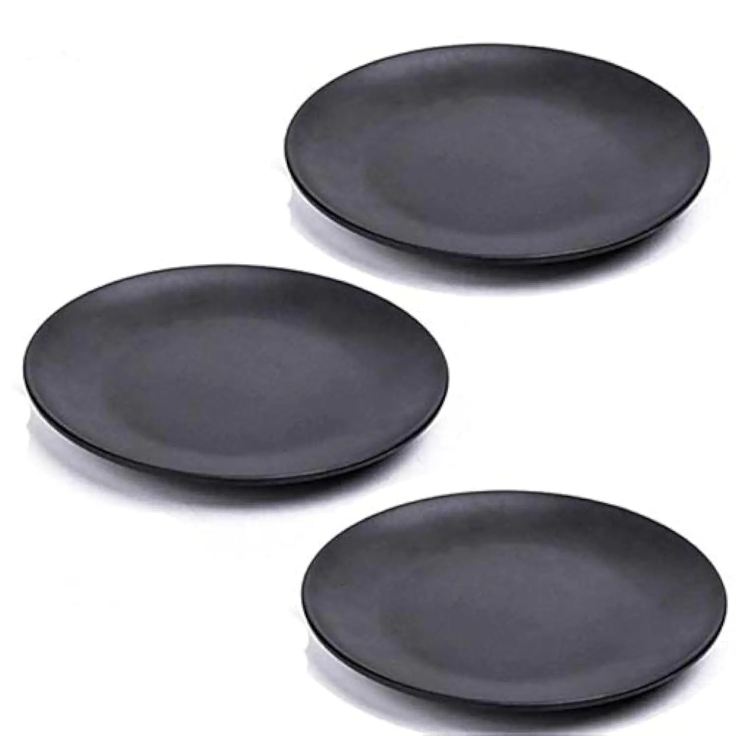Mengbaobao Modern Black Melamine Plates 8" 3-Pack