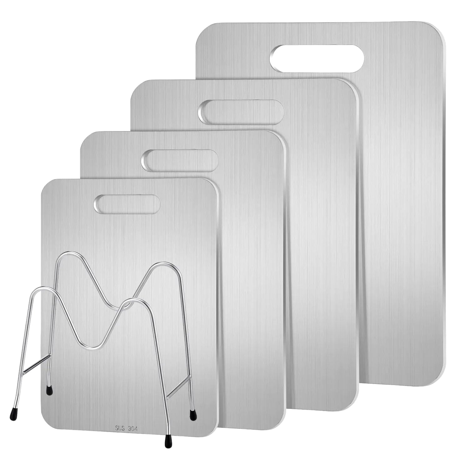 Yaocom 4-Piece Stainless Steel Cutting Boards Set with Stand