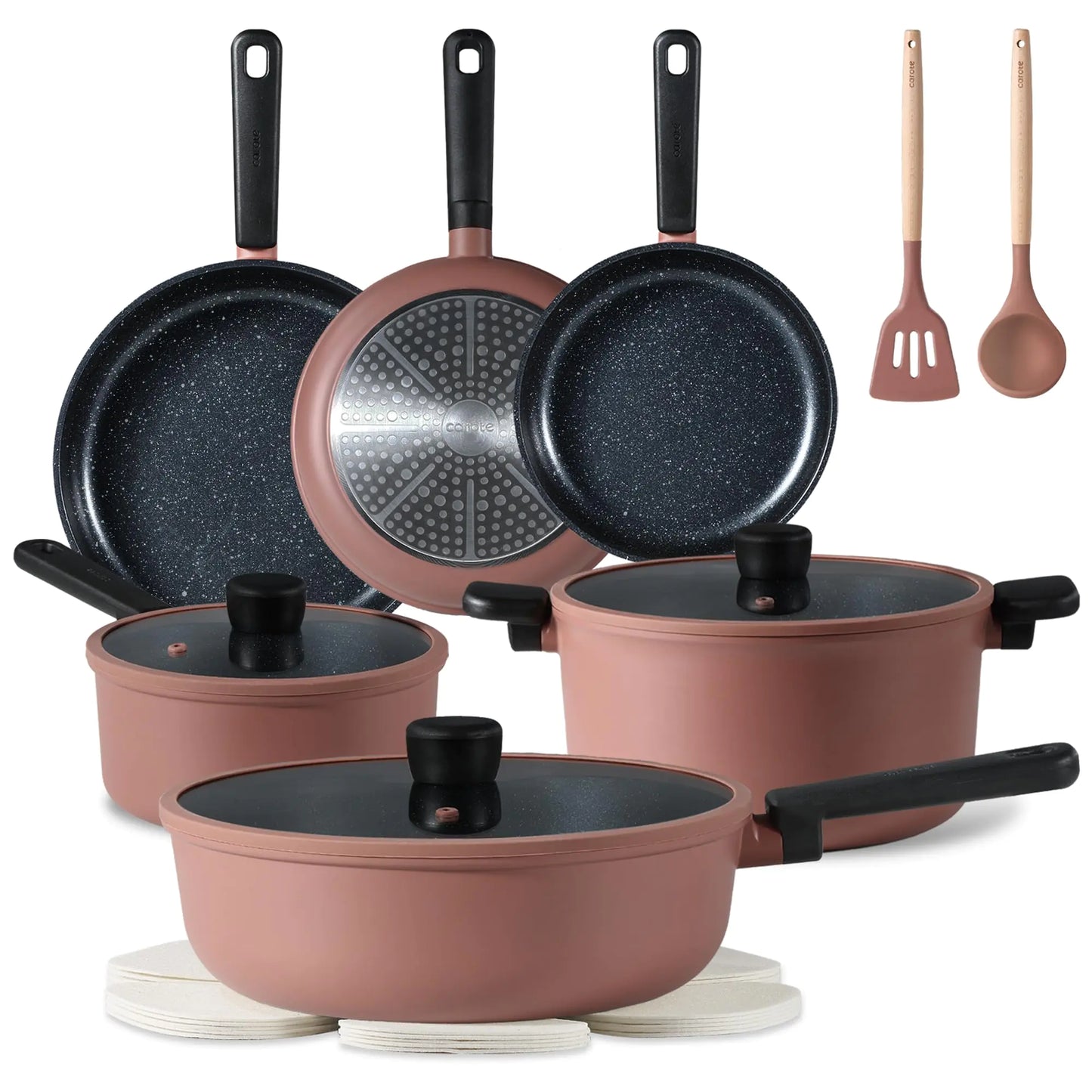 CAROTE 16-Piece Nonstick Cookware Set with Silicone Accessories