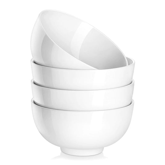 MALACASA 26 oz White Porcelain Cereal Bowls - Set of 4