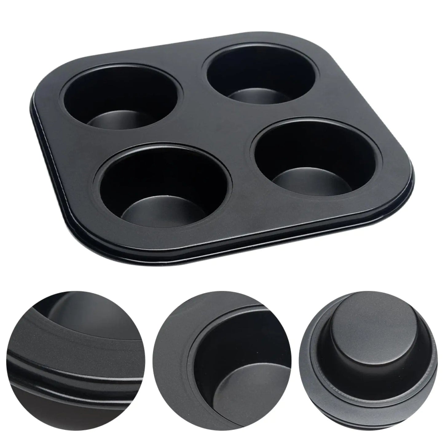 4-Slot Non-Stick Muffin Pan - Carbon Steel Cupcake Tray - Black