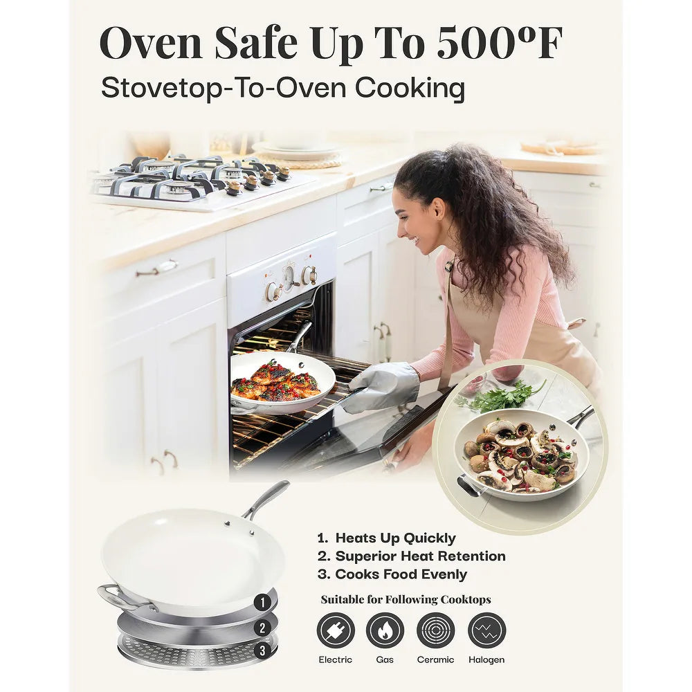 GOTHAM STEEL 14" Ceramic Nonstick Skillet - Cream White