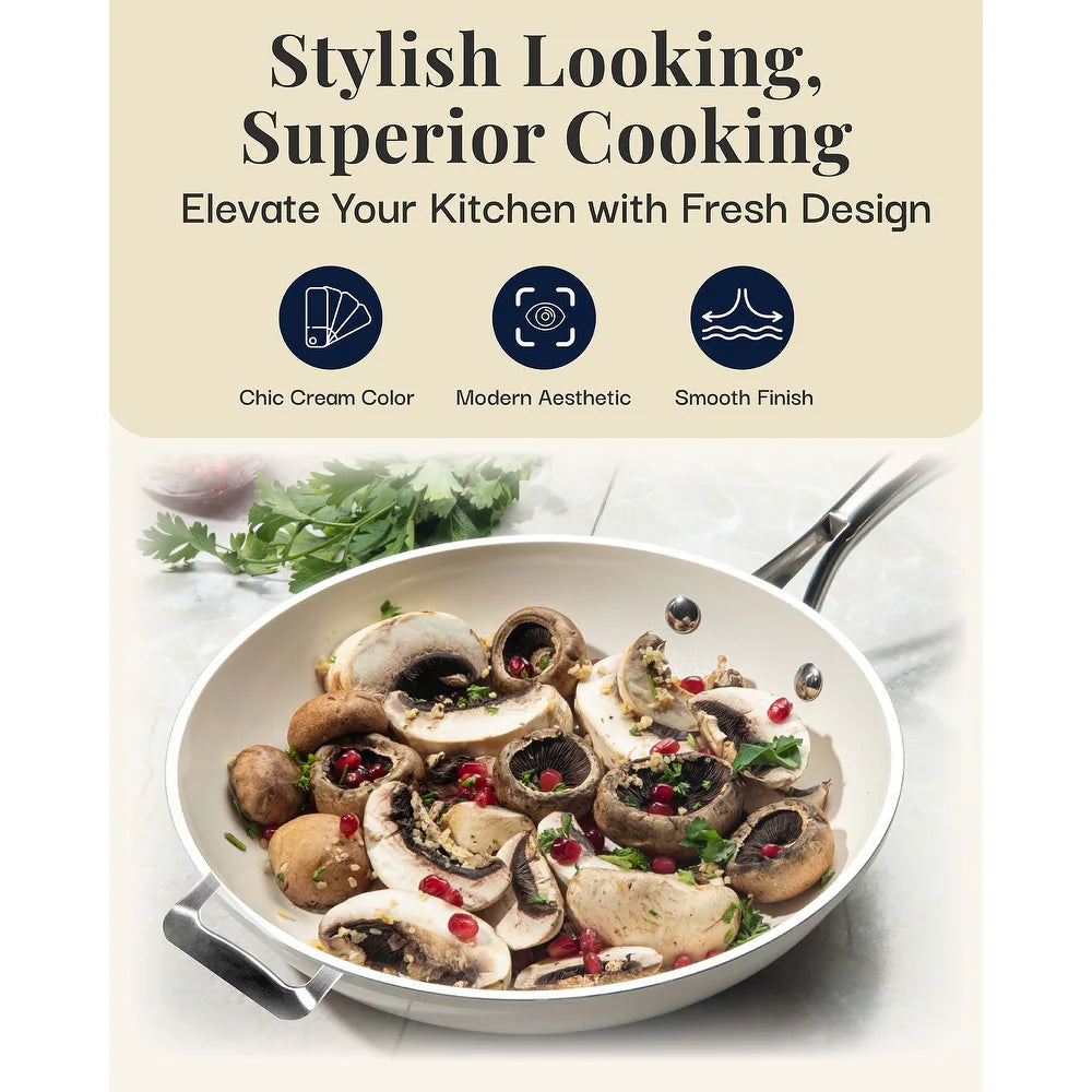 GOTHAM STEEL 14" Ceramic Nonstick Skillet - Cream White