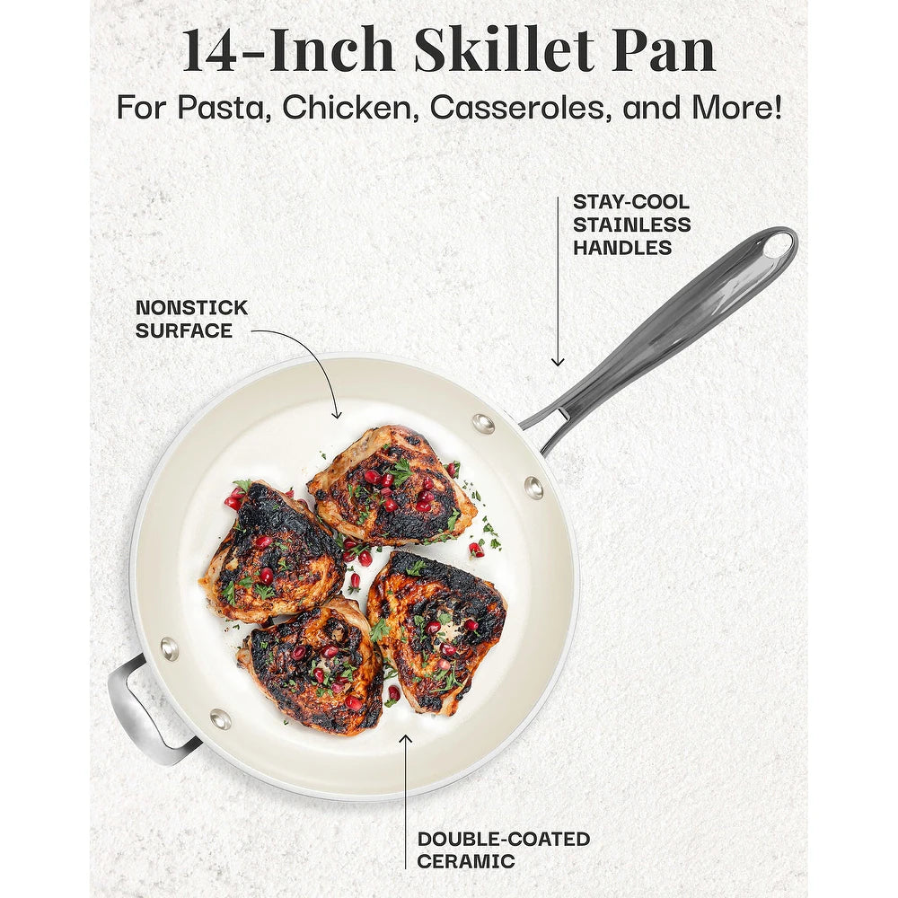 GOTHAM STEEL 14" Ceramic Nonstick Skillet - Cream White