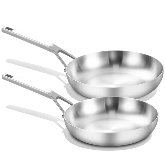 Yeksum Dual-Size Stainless Steel Skillet Pair, Induction and Oven Safe