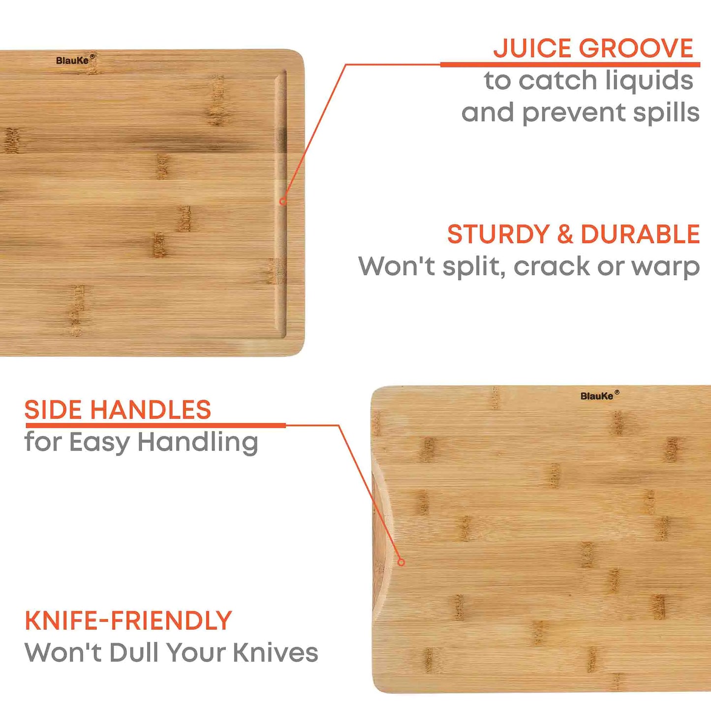 Bamboo Deluxe Cutting Board 15x10 - Juice Groove with Handles