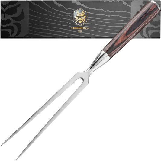KESSAKU Meat Fork - 6 inch - Samurai Series - Dual-Prong Carving & BBQ Fork - Forged High Carbon Stainless Steel - Wood Handle