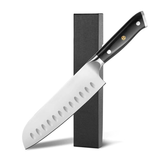 SteelSharp 7-Inch Santoku Knife - Precision German Steel with Pakka Wood Handle