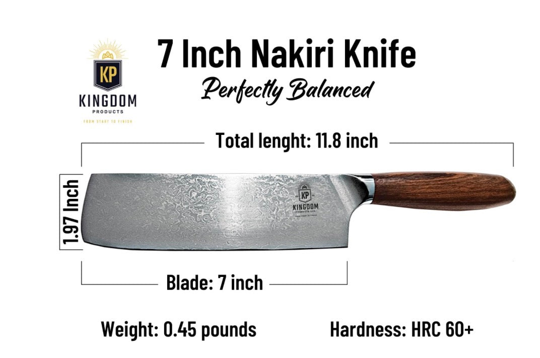Japanese Nakiri Knife - 7" Razor Sharp Kitchen Knife for Dicing Slicing & Chopping Vegetables Fruit & Meat - Professional Chef Style Knife in Damascus Carbon Steel and Ergonomic Handle