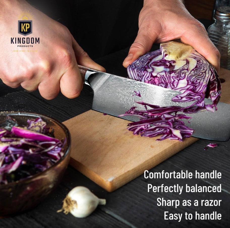 Japanese Nakiri Knife - 7" Razor Sharp Kitchen Knife for Dicing Slicing & Chopping Vegetables Fruit & Meat - Professional Chef Style Knife in Damascus Carbon Steel and Ergonomic Handle