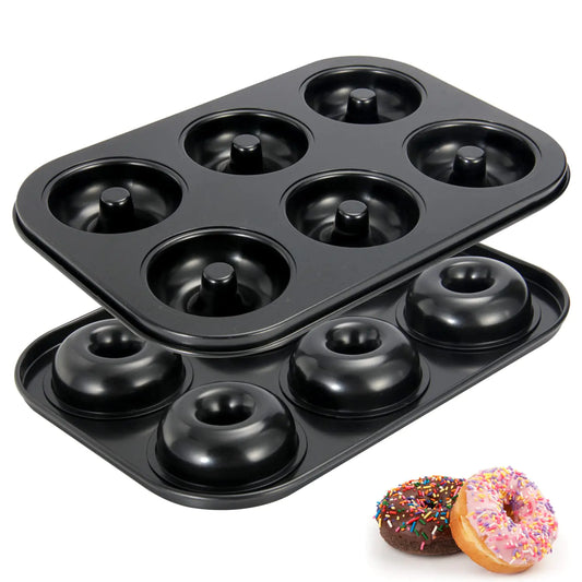 Bakelite Mini Donut Maker Set - 2 Non-Stick 6-Cavity Carbon Steel Pans