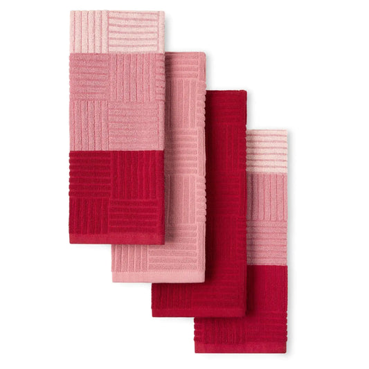 Classic Basketweave Cotton Kitchen Towels 4-Pack - Red