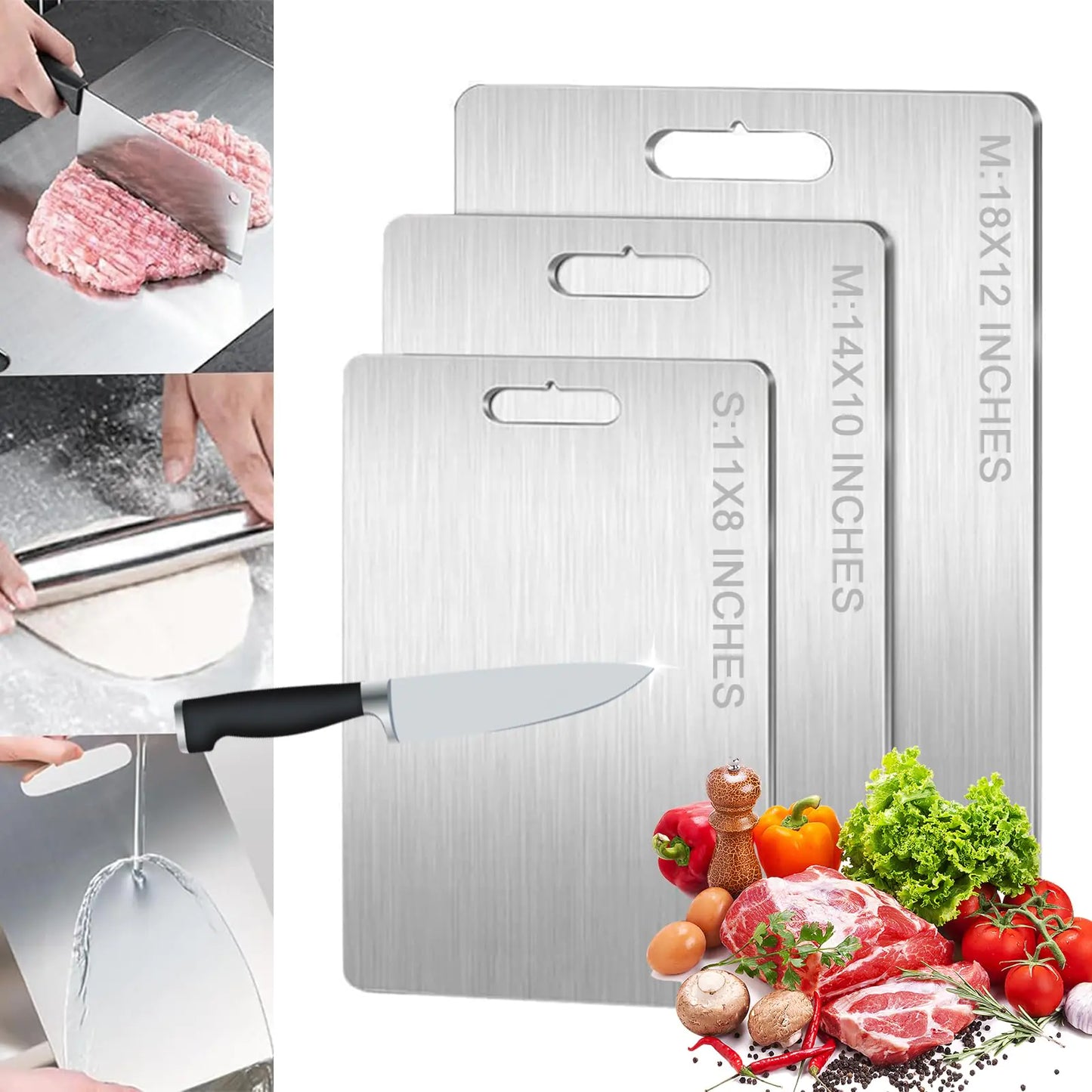 Titanium Chef's Kitchen Board - Stainless Steel 304, 11.4x7.8 Inch