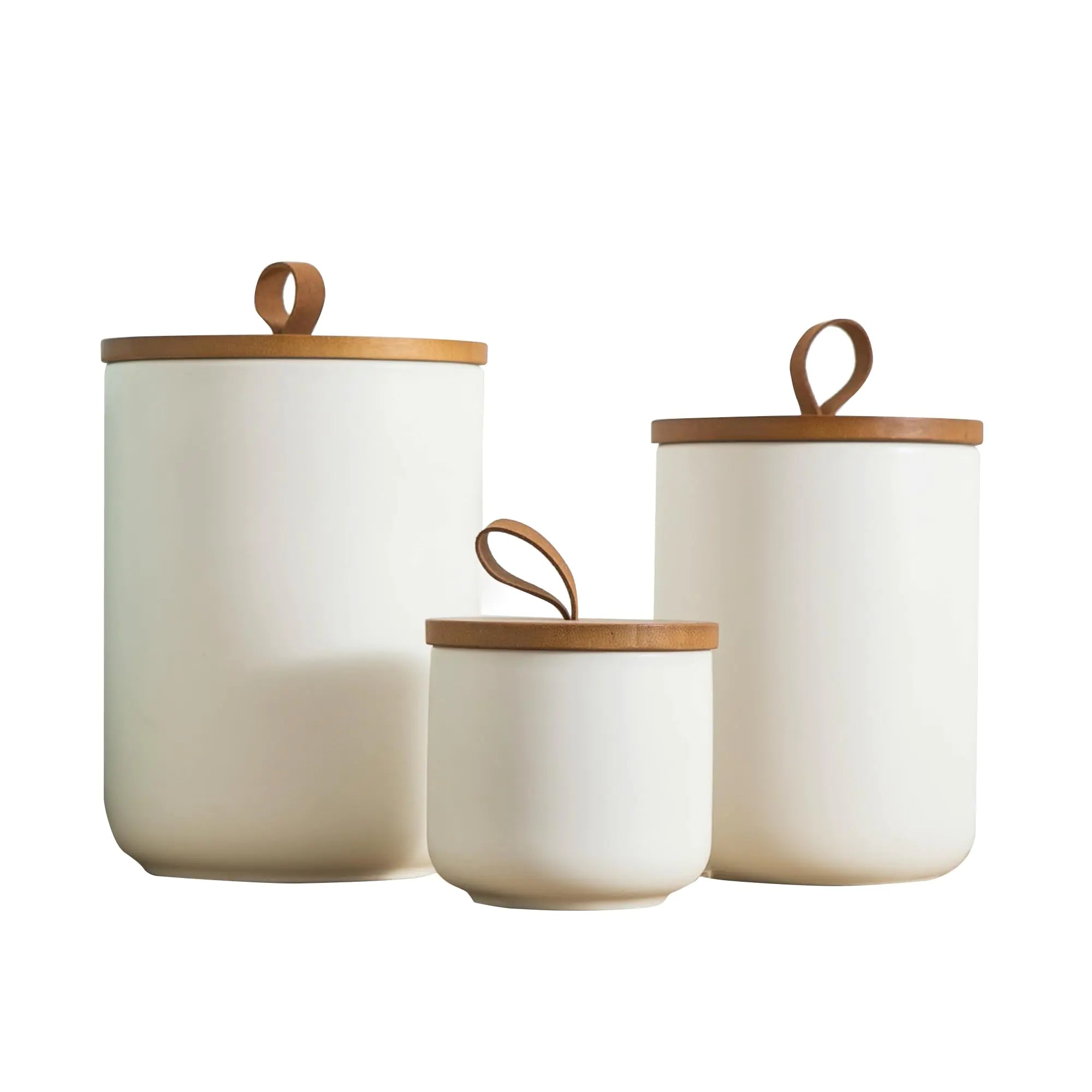 CeramiSeal White Kitchen Canister Set with Airtight Bamboo Lids (3 Pc)