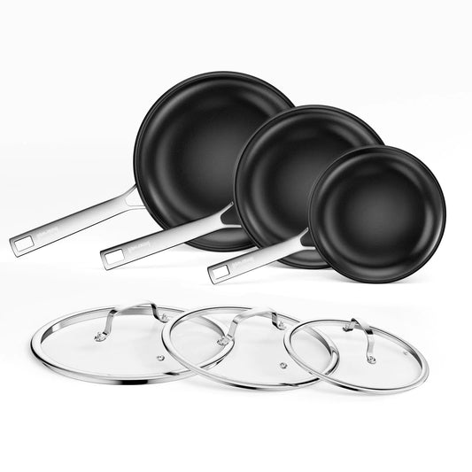 Elegance Stainless Steel Fry Pan Trio with Lids