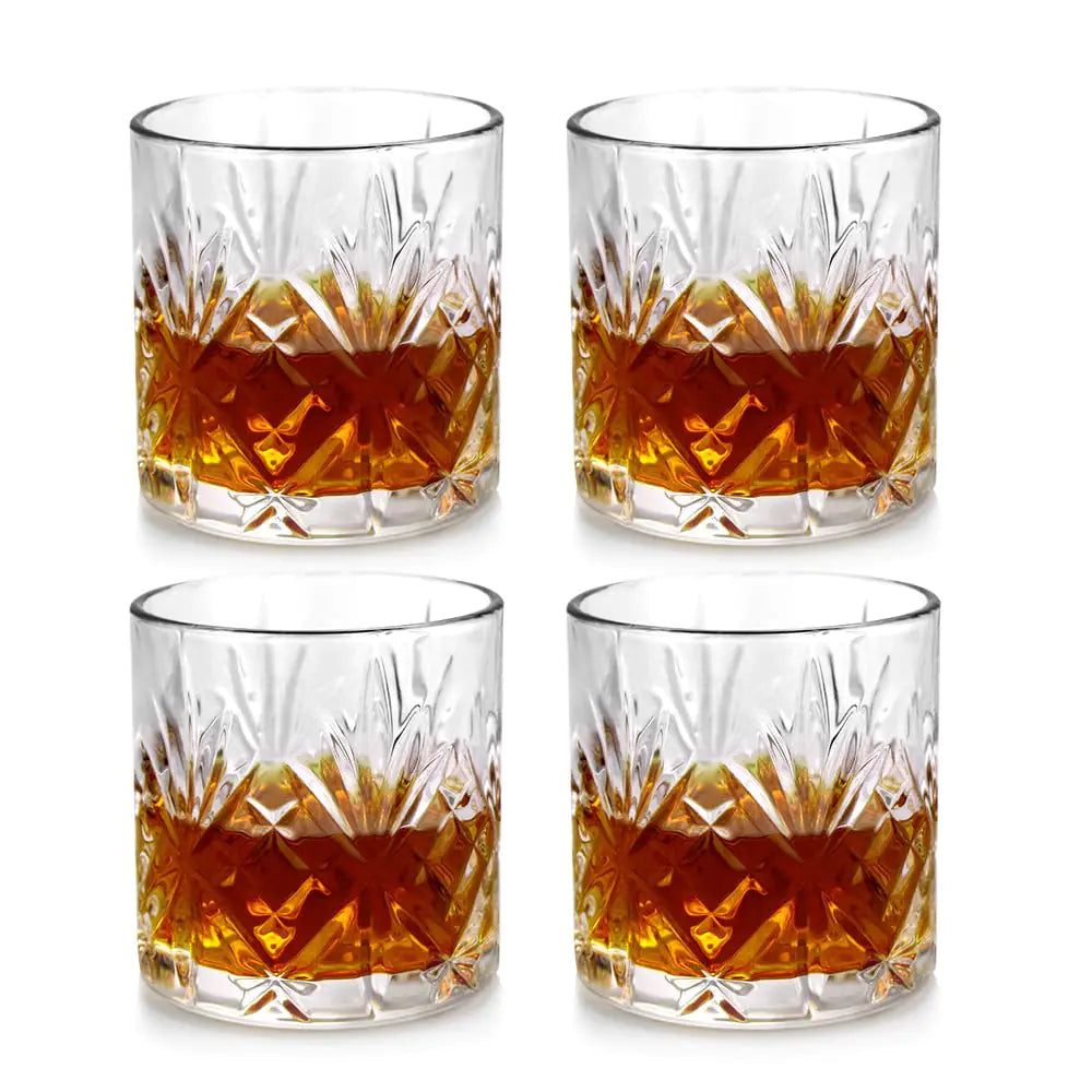 Classic Whiskey Rocks Glasses Set for Men - 10 oz, 4-Pack with Gift Box