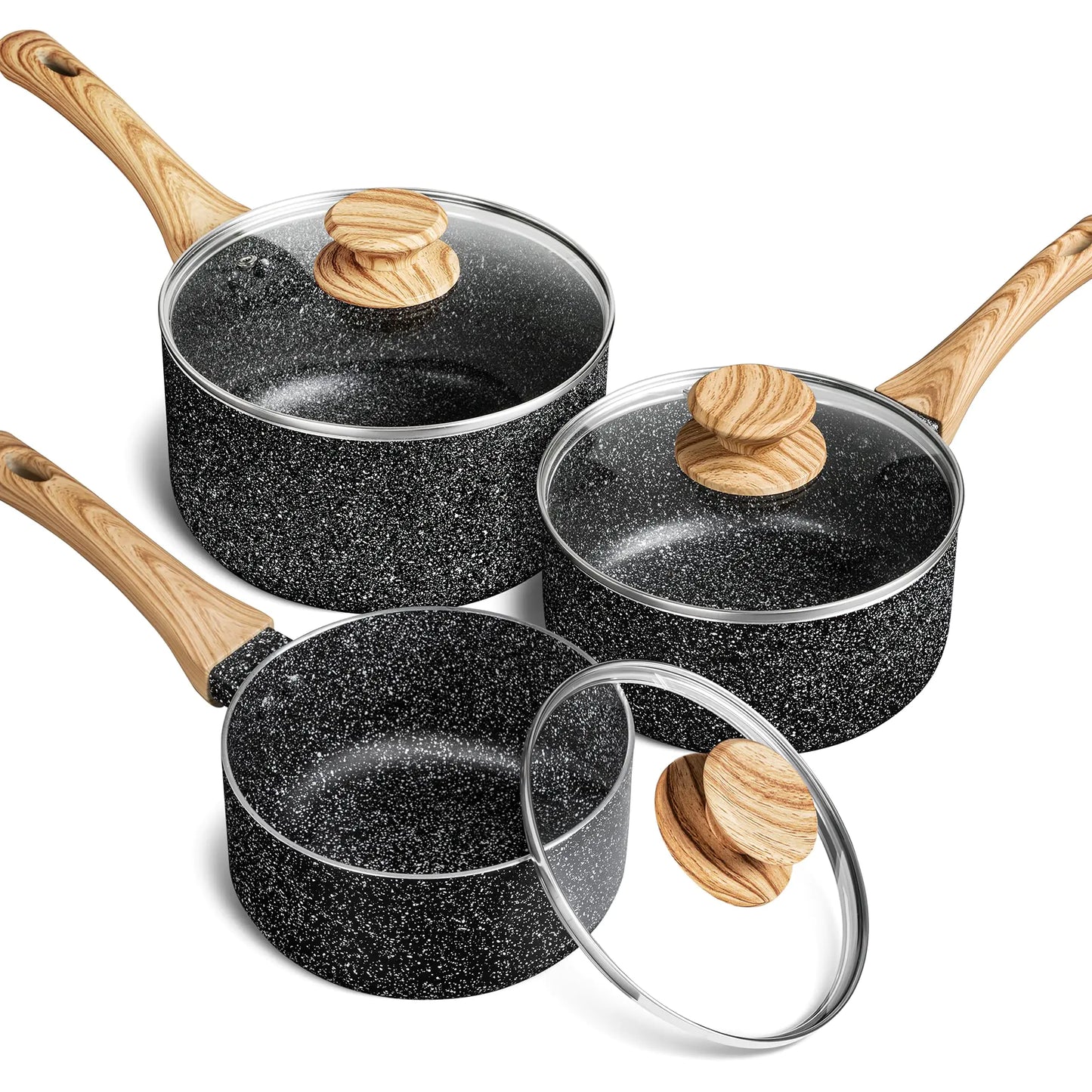 Granite Trio Saucepan Set - 3 Sizes with Lids
