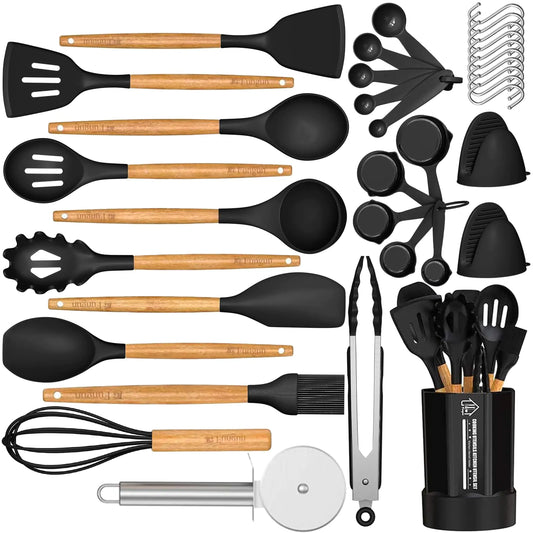 Elegant Silicone Culinary Set - 35 Pc with Holder