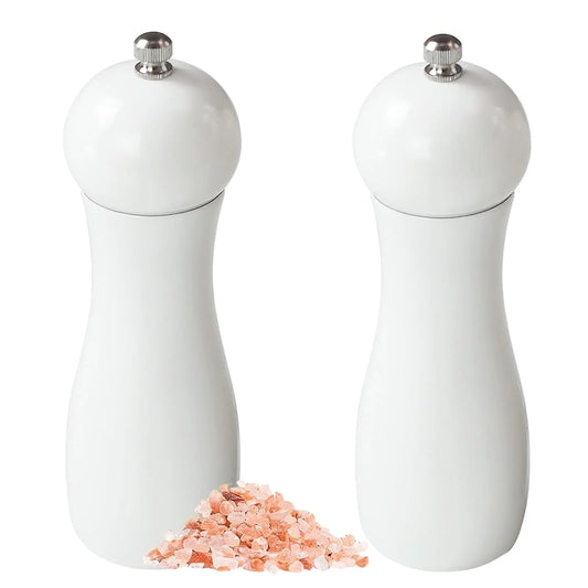 White Ashwood Salt and Pepper Grinder Set - 6.5 inch Adjustable Coarseness
