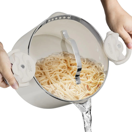 Strain & Simmer 5 Qt Pasta Pot - Stainless Steel with Nonstick Ceramic